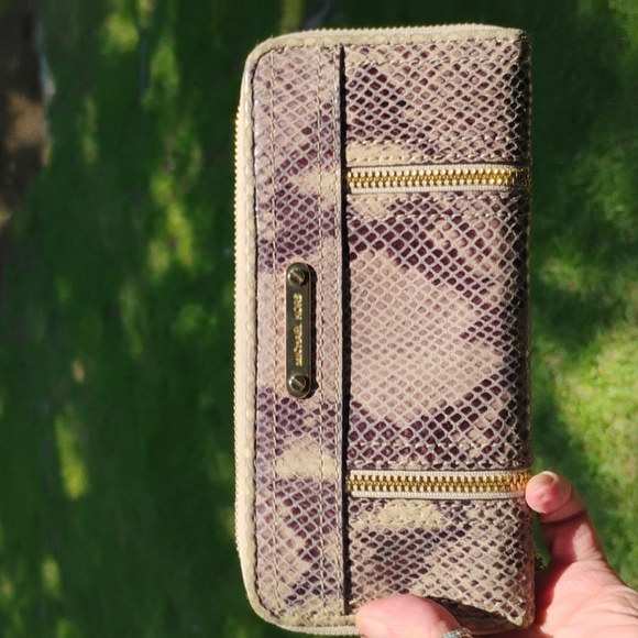 Bags | Michael Kors Snake Skin Full Size Zip Wallet Euc | Poshmark